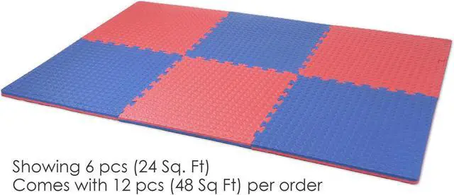 Alt view image 7 of 7 - Xspec 1" Extra Thick Reversible EVA Foam Gym Mats 12 pcs 48 Sq Ft, Blue & Red