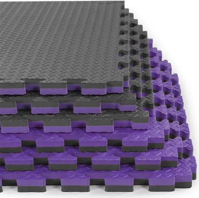 Alt view image 6 of 7 - Xspec 1" Extra Thick Reversible EVA Foam Gym Mats 12 pcs 48 Sq Ft, Black/Purple