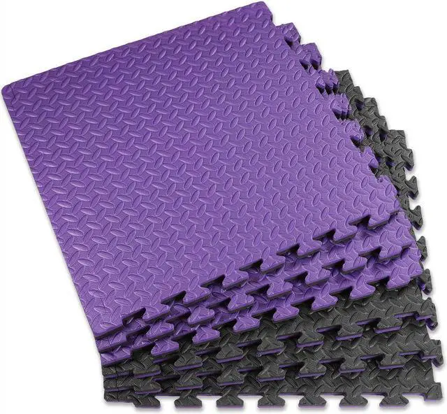Alt view image 7 of 7 - Xspec 1" Extra Thick Reversible EVA Foam Gym Mats 12 pcs 48 Sq Ft, Black/Purple