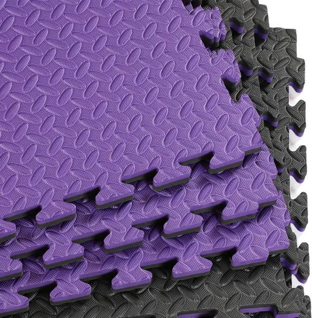Alt view image 5 of 7 - Xspec 1" Extra Thick Reversible EVA Foam Gym Mats 12 pcs 48 Sq Ft, Black/Purple