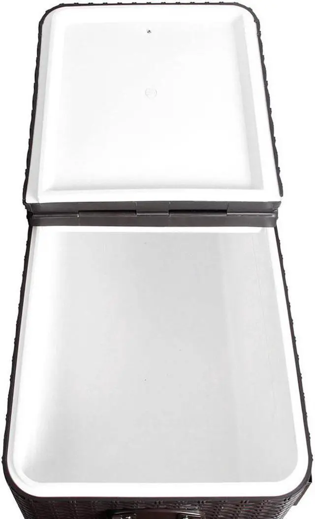 Alt view image 6 of 7 - Outdoor Patio Rolling Cooler Cart 80 Qt Wicker Ice Chest Beverage Brown Rattan