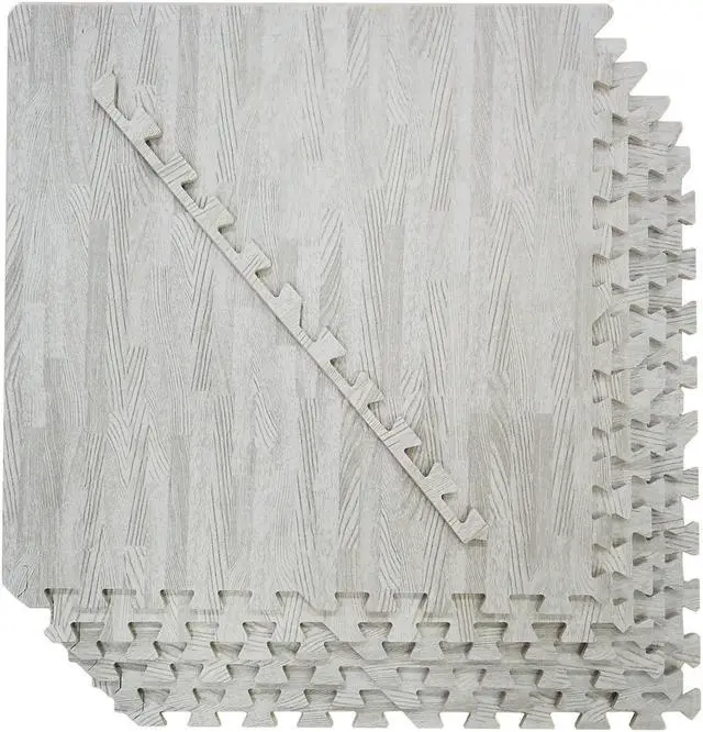 Alt view image 5 of 7 - 100 SqFt 3/8" White Wood Grain Foam Mat Interlocking Flooring 2'X2' 25pcs