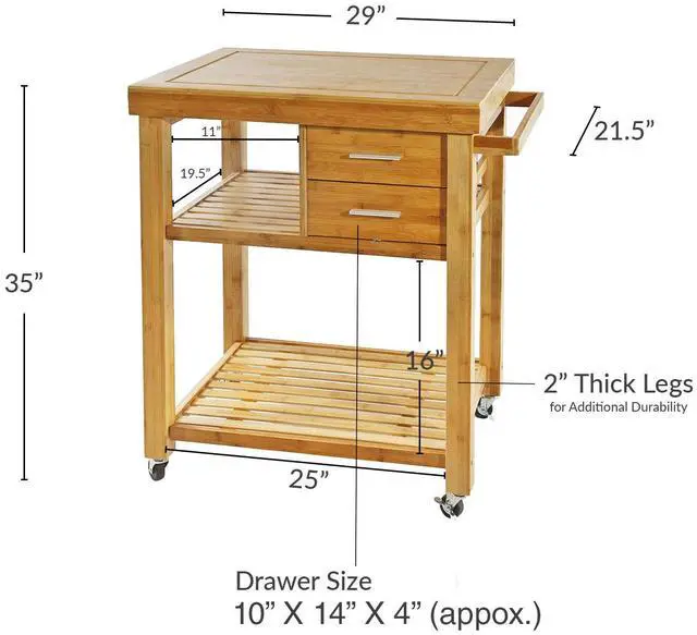 Alt view image 4 of 7 - Rolling Bamboo Kitchen Island Cart Food Prep Trolley, with Towel Rack Drawers