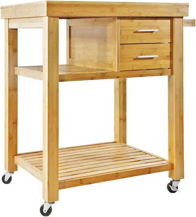 Alt view image 5 of 7 - Rolling Bamboo Kitchen Island Cart Food Prep Trolley, with Towel Rack Drawers