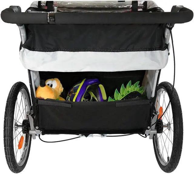 Alt view image 7 of 7 - ClevrPlus Deluxe 3-in-1 Double Seat Bike Trailer Stroller Jogger for Kids, Green