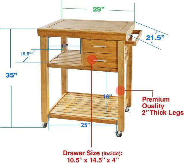 Alt view image 4 of 8 - Rolling Bamboo Wood Kitchen Island Cart Trolley, w/ Towel Rack Drawer Shelves