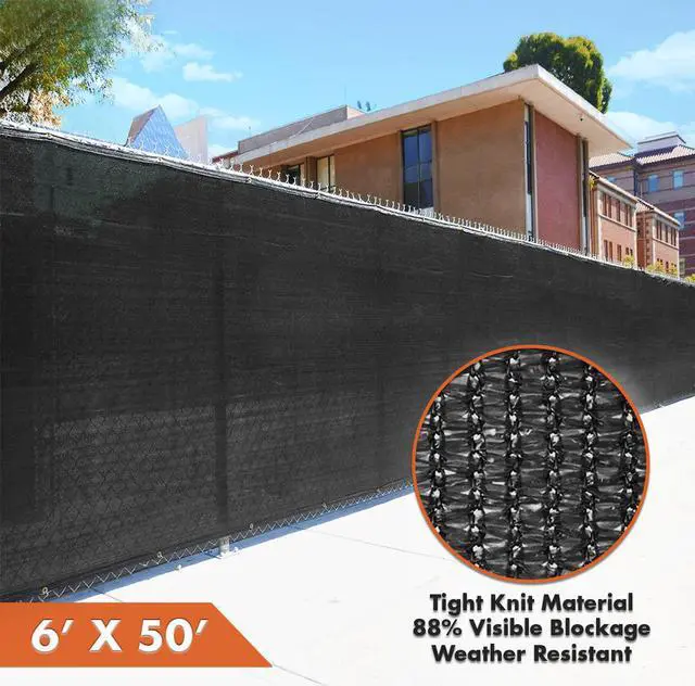 Alt view image 5 of 7 - 6' x 50' Black Fence Privacy Screen, Backyard Fabric Mesh Tarp Garden Windscreen