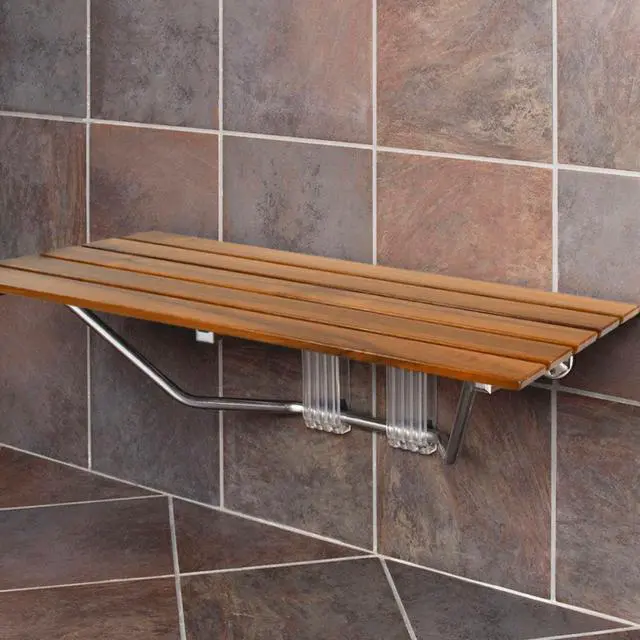 Main image of 36" ADA Compliant Shower Seat Teak Wood Folding Bench Wall Mounted Coated Modern