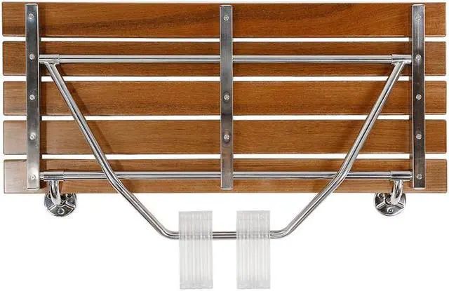Alt view image 5 of 7 - 36" ADA Compliant Shower Seat Teak Wood Folding Bench Wall Mounted Coated Modern
