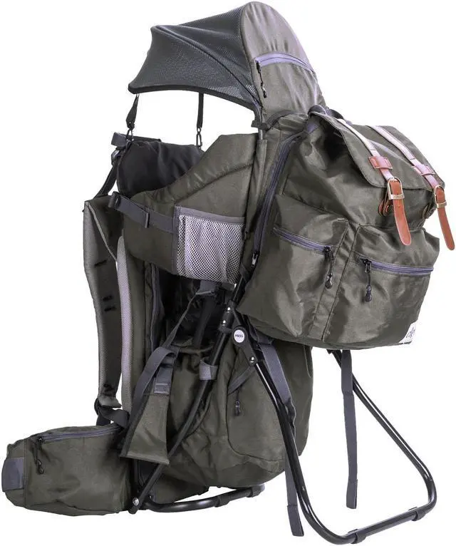 Alt view image 2 of 7 - ClevrPlus Baby Hiking Child Carrier Backpack Camping with Detachable Bag, Olive