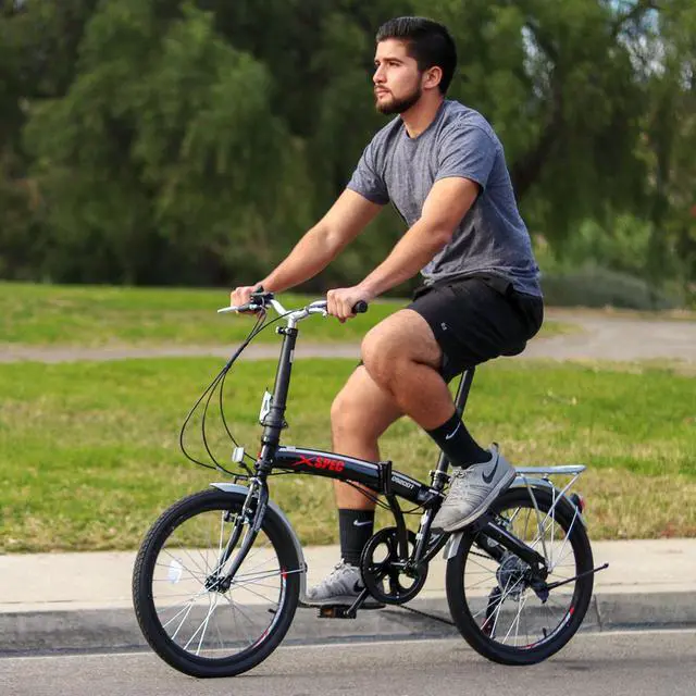 Alt view image 4 of 11 - Xspec 20" 7 Speed Folding Compact City Commuter Bike, Black