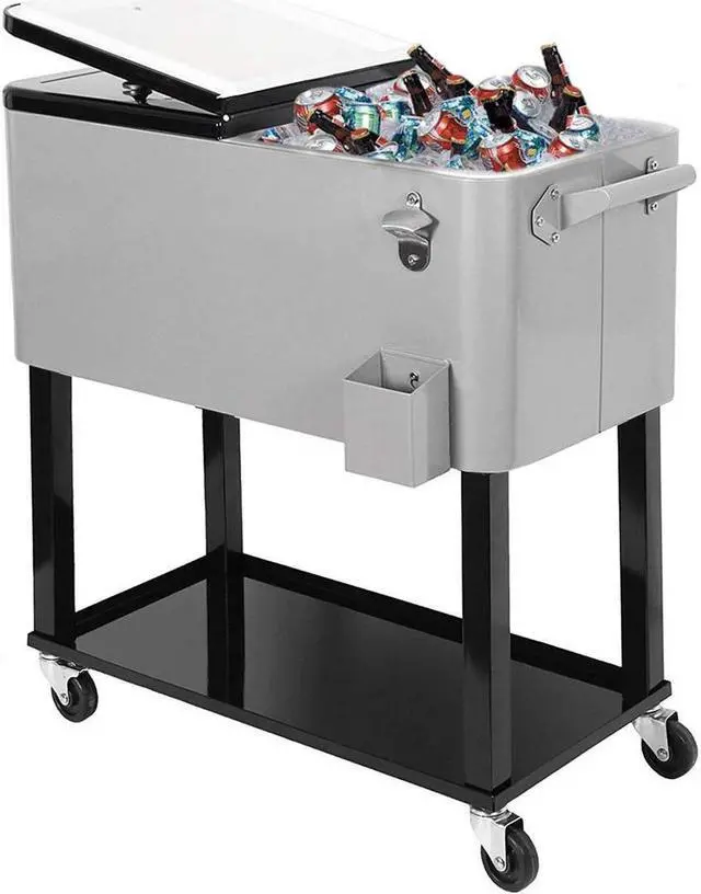 Alt view image 2 of 7 - Clevr 80 Qt Quart Rolling Cooler Ice Chest Patio Outdoor Picnic Portable Grey