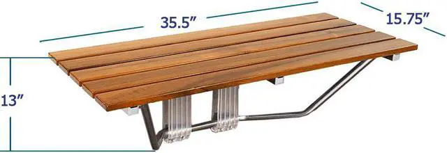 Alt view image 3 of 7 - 36" ADA Compliant Shower Seat Teak Wood Folding Bench Wall Mounted Coated Modern