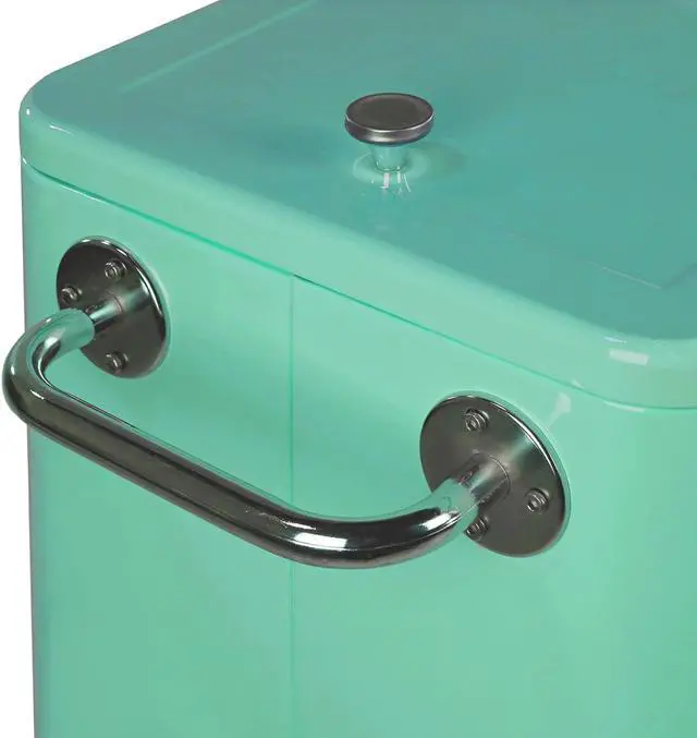 Alt view image 5 of 7 - Retro 80Qt Quart Rolling Cooler Cart Ice Chest Patio Outdoor Portable Seafoam