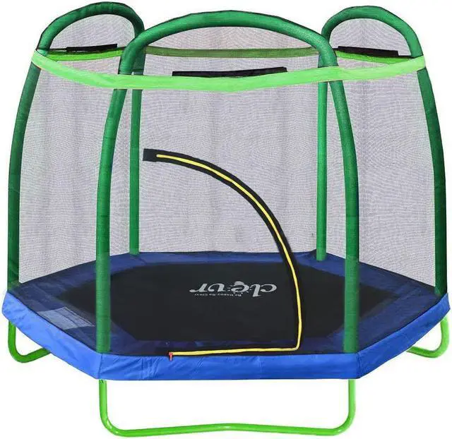 Alt view image 6 of 7 - Clevr 7 Ft. Trampoline Bounce Jump Safety Enclosure Net W/ Spring Pad Outdoor