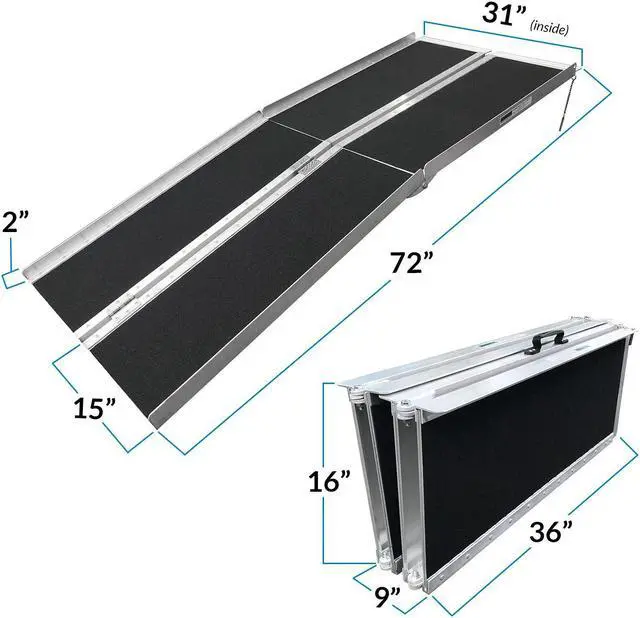 Alt view image 4 of 7 - AllCure 6' (72" x 31") Non-Skid Aluminum Foldable Wheelchair Loading Ramp