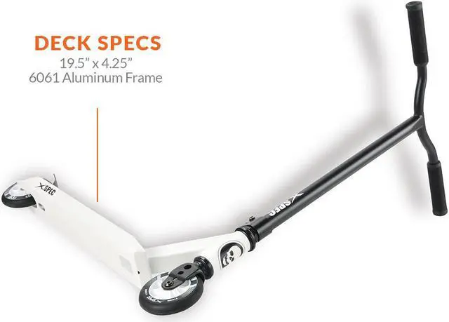 Alt view image 6 of 7 - Xspec Pro Stunt Kick Scooter w/ Strong Aluminum Deck, White & Black w/ Skulls