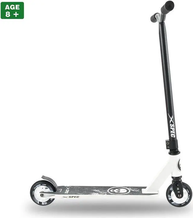 Alt view image 3 of 7 - Xspec Pro Stunt Kick Scooter w/ Strong Aluminum Deck, White & Black w/ Skulls