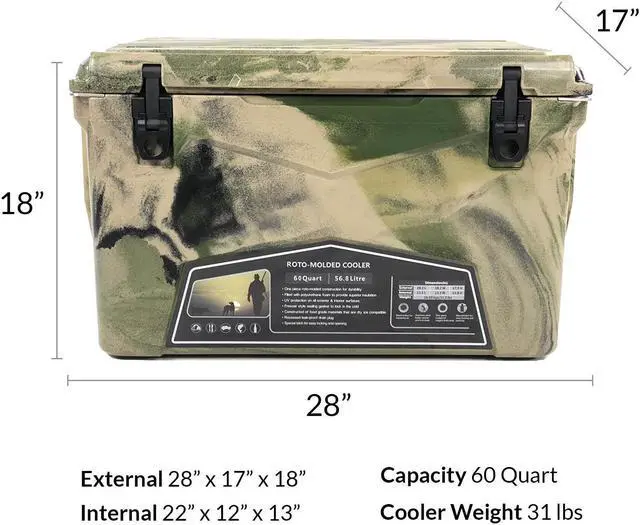 Alt view image 2 of 14 - Xspec 60 Quart Roto Molded High Performance Ice Chest Outdoor Cooler, Camouflage