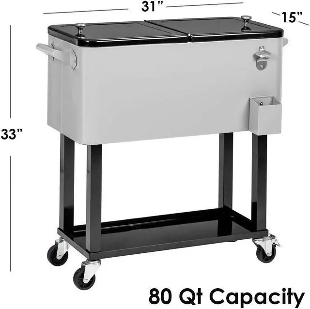 Alt view image 3 of 7 - Clevr 80 Qt Quart Rolling Cooler Ice Chest Patio Outdoor Picnic Portable Grey