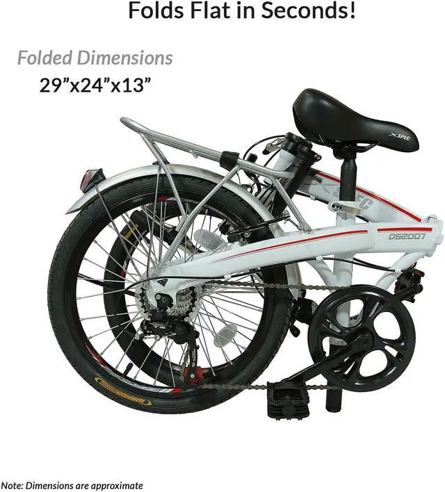 Alt view image 4 of 11 - Xspec 20" 7 Speed Folding Compact City Commuter Bike, White