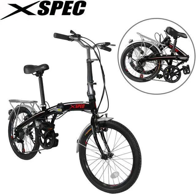 Alt view image 3 of 11 - Xspec 20" 7 Speed Folding Compact City Commuter Bike, Black