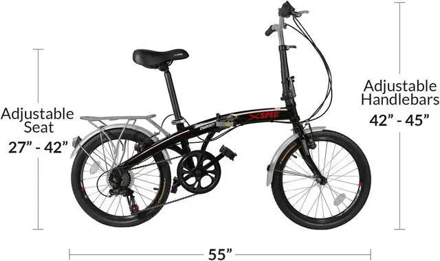 Alt view image 6 of 11 - Xspec 20" 7 Speed Folding Compact City Commuter Bike, Black