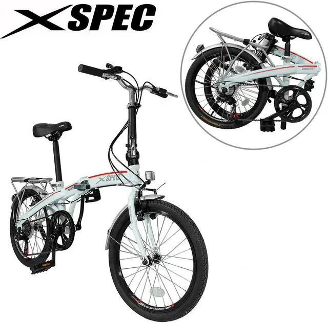 Alt view image 2 of 11 - Xspec 20" 7 Speed Folding Compact City Commuter Bike, White