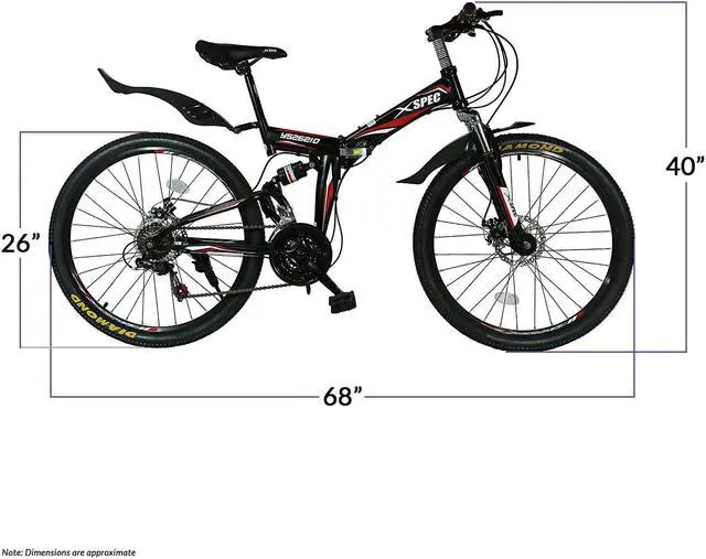 Alt view image 2 of 7 - Xspec 26" 21 Speed Folding Mountain Bike Bicycle Trail Commuter, Black