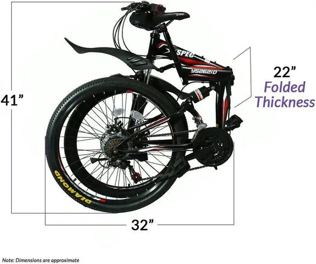 Alt view image 3 of 7 - Xspec 26" 21 Speed Folding Mountain Bike Bicycle Trail Commuter, Black