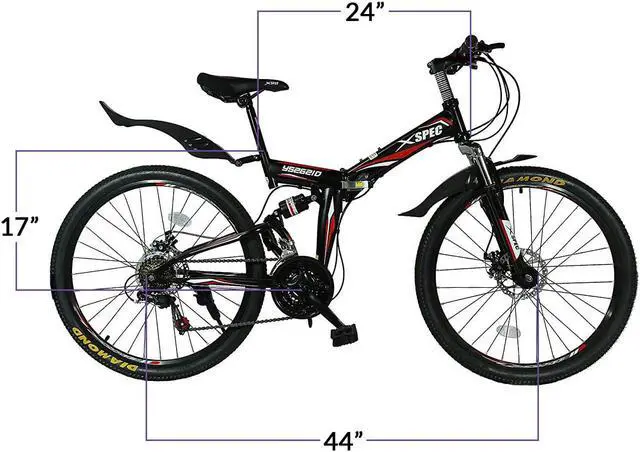 Alt view image 4 of 7 - Xspec 26" 21 Speed Folding Mountain Bike Bicycle Trail Commuter, Black