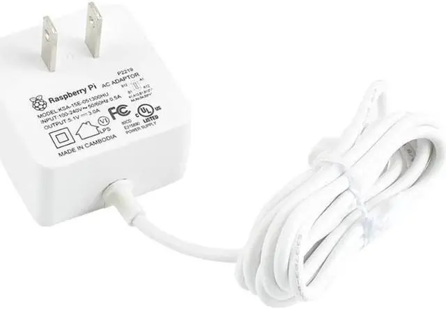 Alt view image 2 of 4 - Raspberry Pi 4 Model B Official PSU, USB-C, 5.1V, 3A, US Plug, White