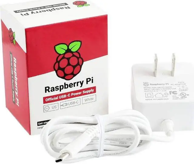 Main image of Raspberry Pi 4 Model B Official PSU, USB-C, 5.1V, 3A, US Plug, White