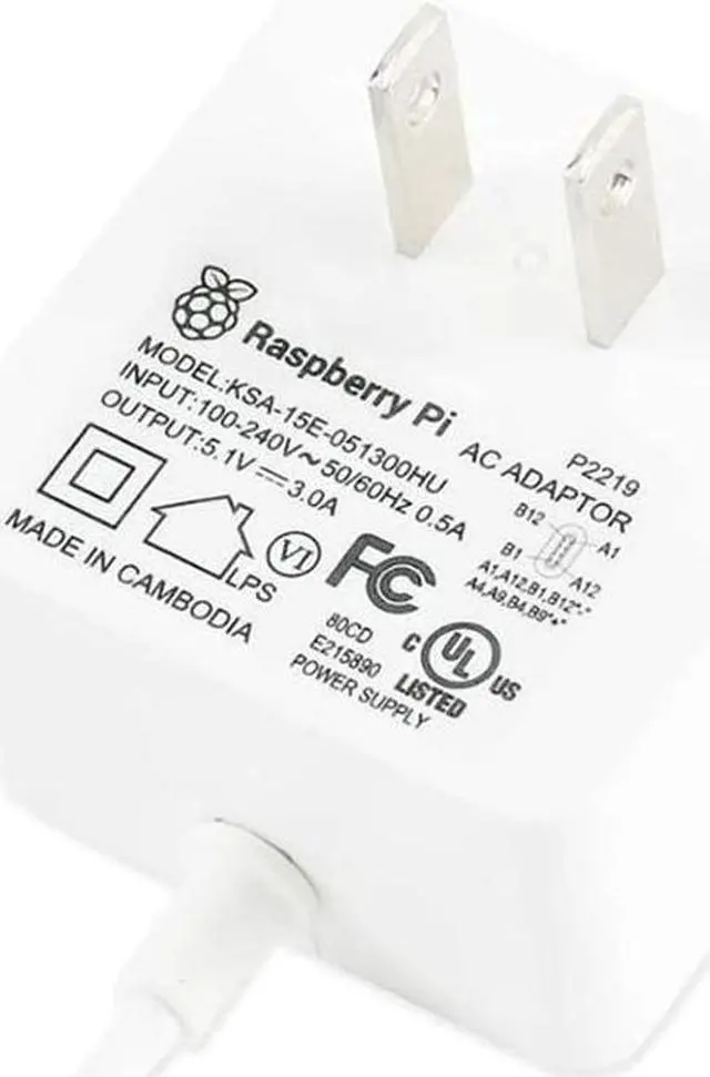 Alt view image 3 of 4 - Raspberry Pi 4 Model B Official PSU, USB-C, 5.1V, 3A, US Plug, White