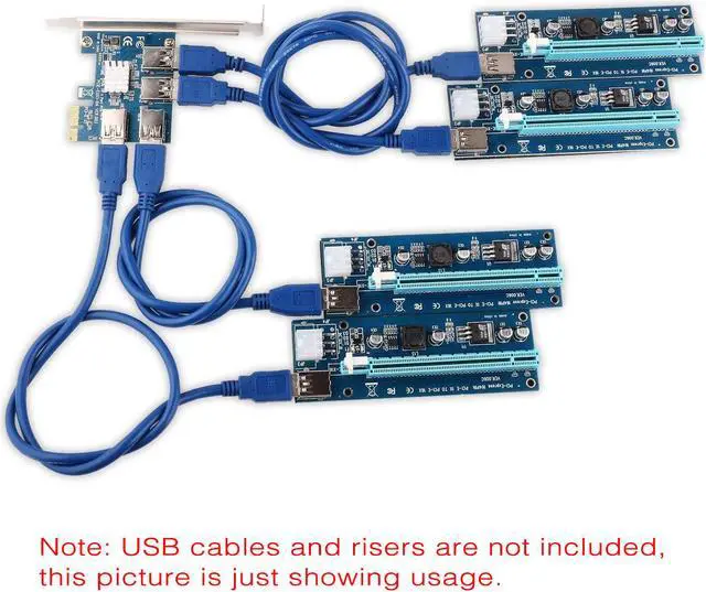 Alt view image 3 of 7 - AAAwave PCI Express 1X to 16X Riser Card 1 to 4 USB3.0 Multiplier Hub Adapter