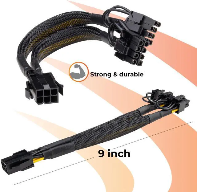 Alt view image 2 of 6 - AAAwave GPU VGA Single Female 6 Pin PCI-E to Dual Male 6+2 Pin PCI-E Cable -   Splitter Power Extension Cable with Braided Sleeved AAASF62DM62BS
