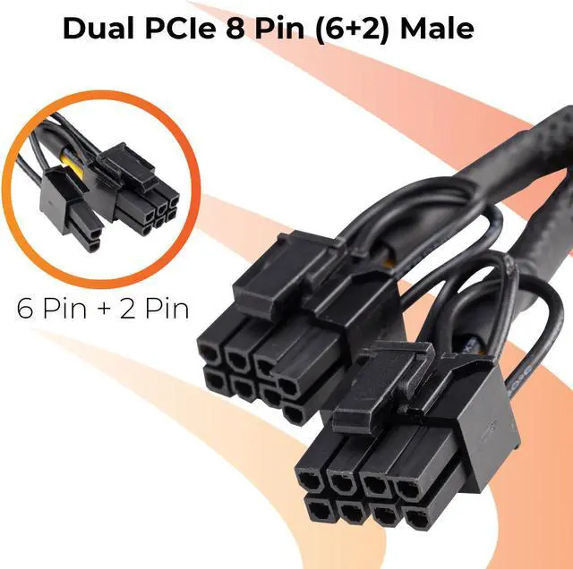 Alt view image 4 of 6 - AAAwave GPU VGA Single Female 6 Pin PCI-E to Dual Male 6+2 Pin PCI-E Cable -   Splitter Power Extension Cable with Braided Sleeved AAASF62DM62BS