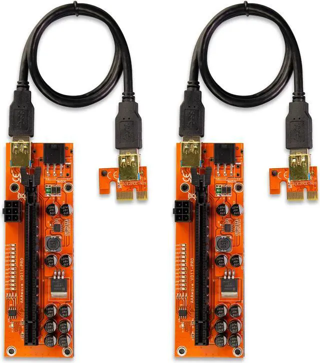 Main image of AAAwave PCIE Riser VER 011 Pro 1x to 16x Graphic Extension for GPU Mining USB Riser Powered Adapter Card, 60cm USB 3.0 Cable, 10 Solid Capacitors, 2x 6PIN - Pack of 2