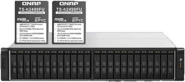 Main image of QNAP TS-H2490FU 24-Bay all-flash NAS, NVMe Gen3 x4, 2 x 2.5GbE LAN