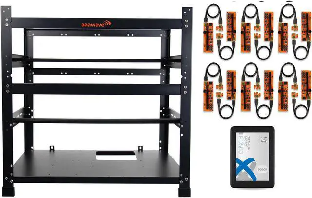 Main image of AAAwave 12GPU Mining Rig Frame and 12 x AAAwave PCIe Riser V011 Pro and Titanium Micro PD560 500GB Internal SSD