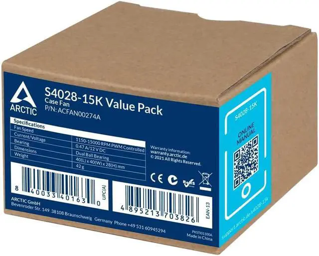 Alt view image 7 of 7 - ARCTIC ACFAN00274A S4028-15K (5 Pack) - 40x40x28 mm Fan, 1400-15000 RPM, PWM Regulated, 4-pin Connector, 12 V DC - Black