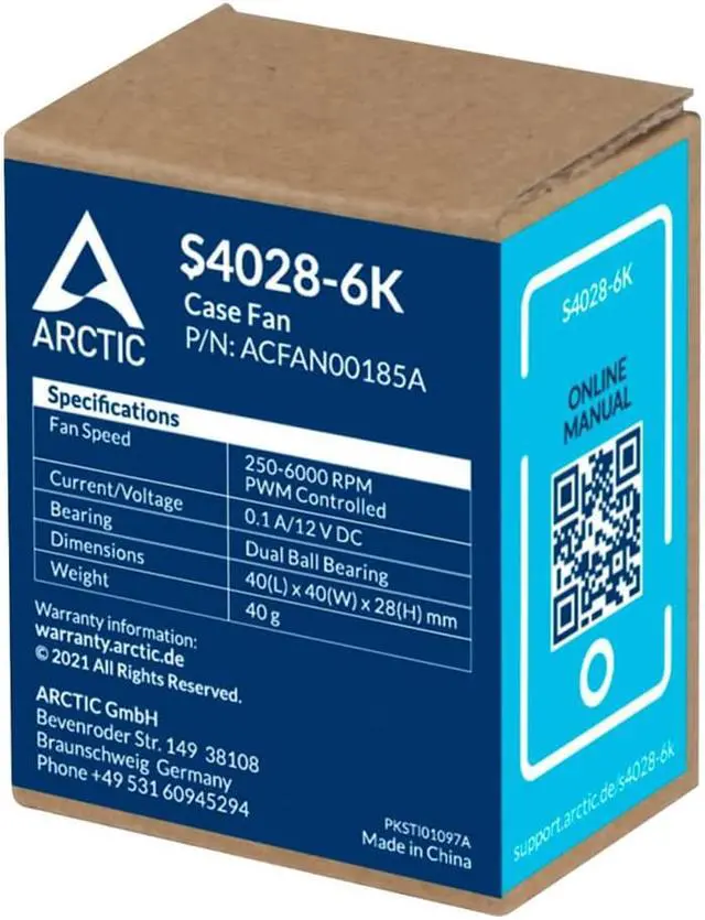 Alt view image 6 of 6 - ARCTIC S4028-6K - 40x40x28 mm Fan, 250-6000 RPM, PWM Regulated, 4-pin Connector, 12 V DC - Black