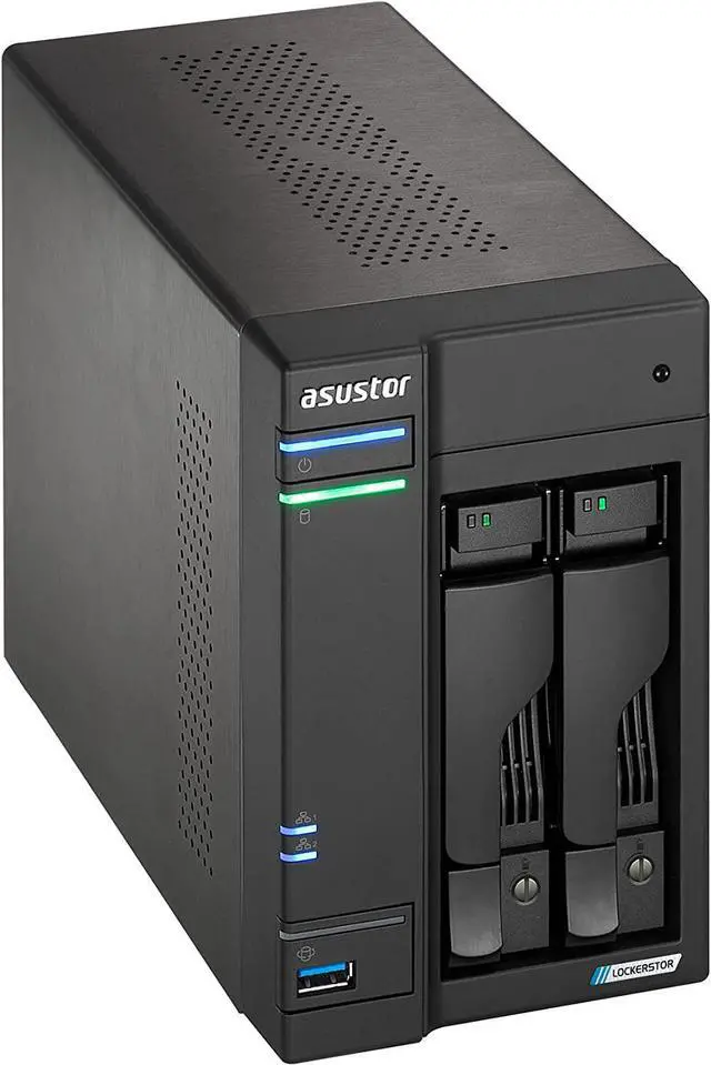 Alt view image 3 of 14 - Asustor Lockerstor 2 Gen 2 AS6702T 2 Bay NAS, Quad-Core 2.0GHz CPU, Dual 2.5GbE Ports, 4GB RAM DDR4, Four M.2 SSD Slots (Diskless)