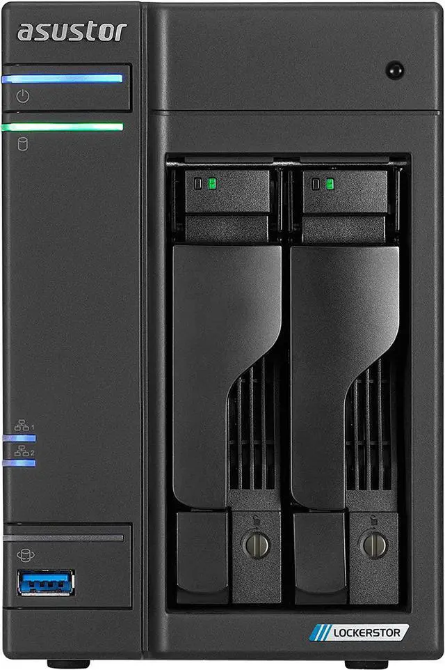 Alt view image 2 of 14 - Asustor Lockerstor 2 Gen 2 AS6702T 2 Bay NAS, Quad-Core 2.0GHz CPU, Dual 2.5GbE Ports, 4GB RAM DDR4, Four M.2 SSD Slots (Diskless)