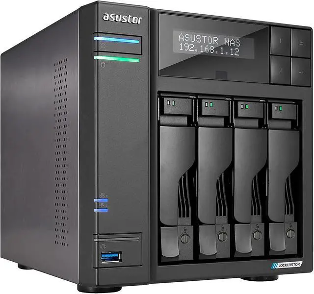 Main image of Asustor Lockerstor 4 Gen 2 AS6704T 4 Bay NAS, Quad-Core 2.0GHz, Dual 2.5GbE Ports, 4GB RAM DDR4, Four M.2 SSD Slots (Diskless)