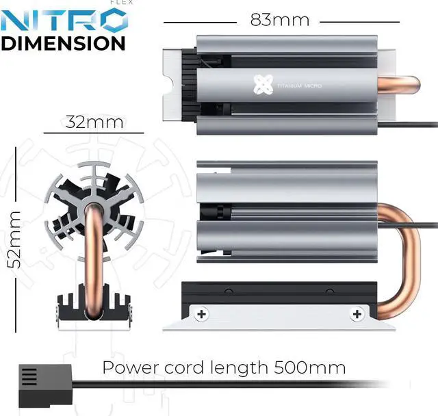 Alt view image 7 of 7 - Titanium Micro NITROFLEX M.2 SSD NVMe 2280 SSD Rocket Heatsink Built-in 30mm PWM Cooling Fan for Gaming PC Desktop