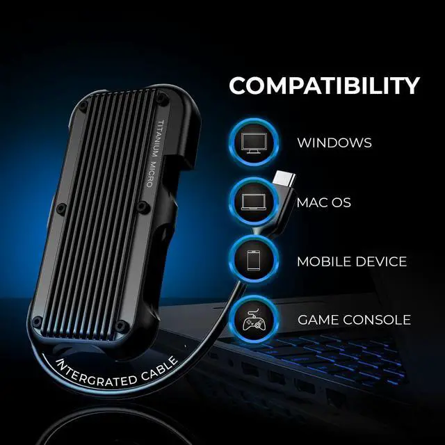 Alt view image 3 of 7 - Titanium Micro External SSD 4TB - Mercury Portable SSD, Up to 1000MB/s, USB 3.2 Gen 2 USB-C, USB-A, Rugged IP66 Water Drop Resistance, External Solid State Drive Slim and Lightweight Storage
