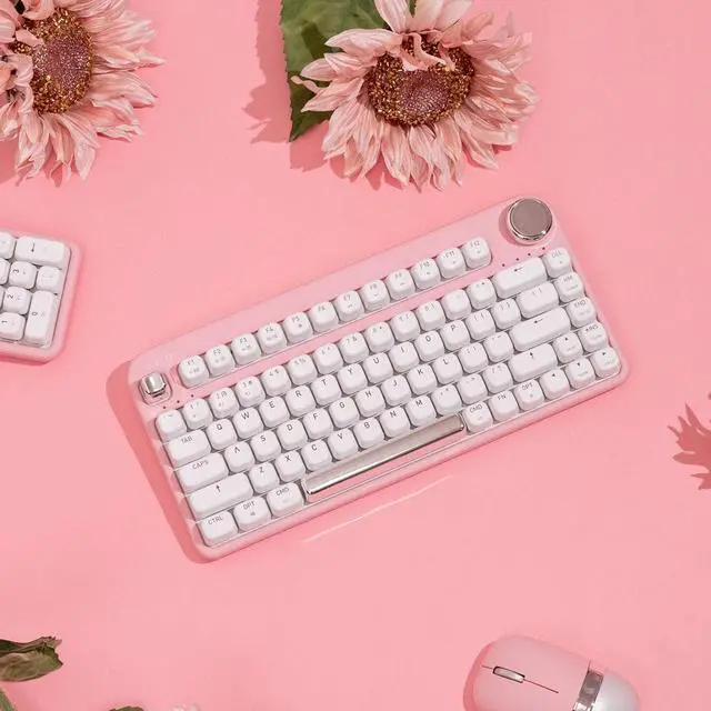 Alt view image 2 of 12 - Azio IK408 IZO Wireless BT5/USB PC & Mac Mechanical Keyboard, Pre-Lubed Red Switches, Pink Blossom