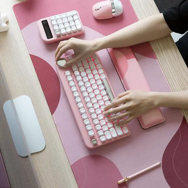 Alt view image 3 of 12 - Azio IK408 IZO Wireless BT5/USB PC & Mac Mechanical Keyboard, Pre-Lubed Red Switches, Pink Blossom