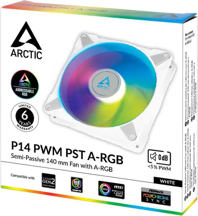 Alt view image 4 of 5 - ARCTIC ACFAN00276A P14 PWM PST A-RGB - Case Fan, 140 mm PWM, Optimised for Static Pressure, Semi-Passive: 200-1900 RPM, 5V 3 Pin A-RGB LED, Single Fan - White
